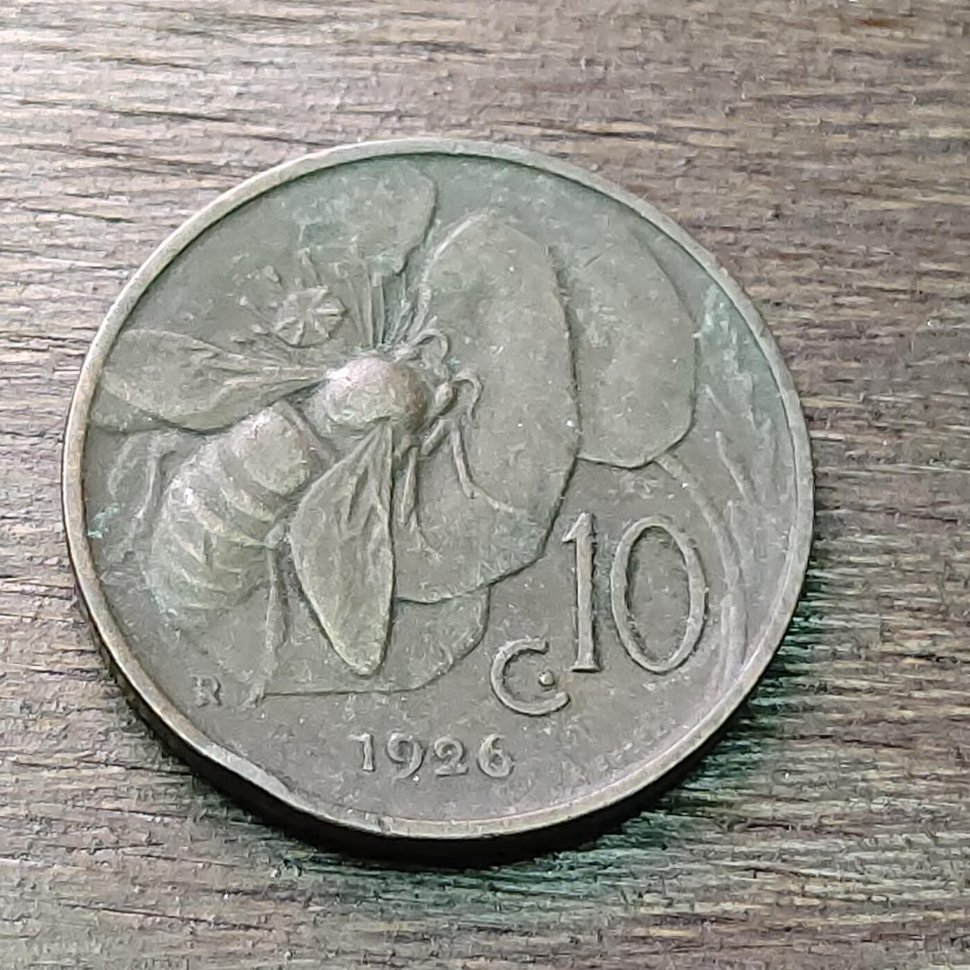【铜匠收藏】★第128场★散币场，无佣金，30包邮。不满30元，支付5元运费。《接受代拍 代送NGC评级》 意大利 1926年 10分 铜币 蜜蜂