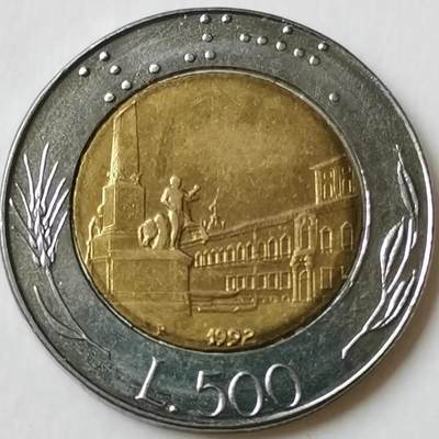 世界首枚双金属硬币 意大利500里拉双色币 约26mm - 世界首枚双金属硬币 意大利500里拉双色币 约26mm