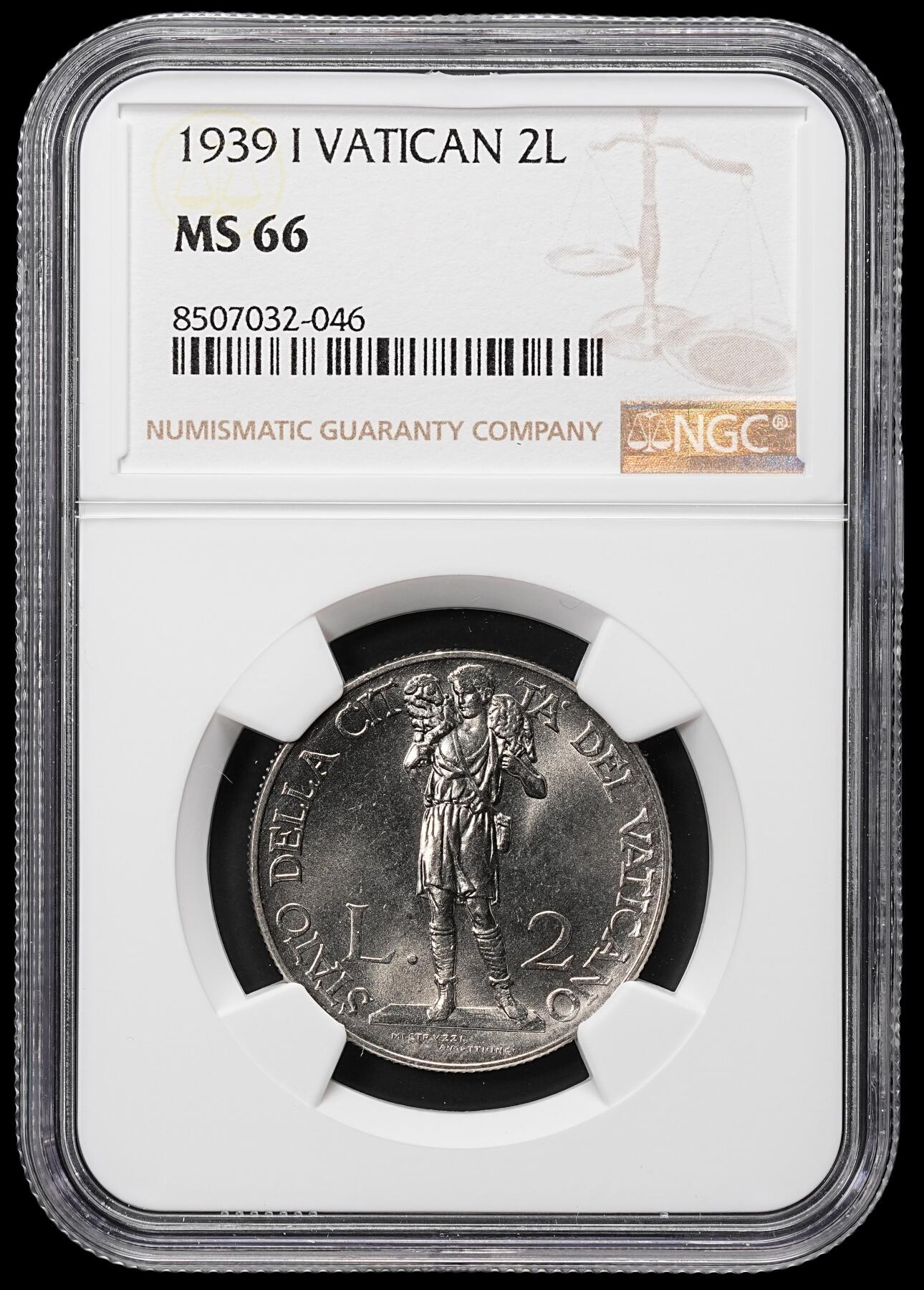 修遠堂世界钱币第八十一期 NGC MS66 1939年梵蒂冈2里拉