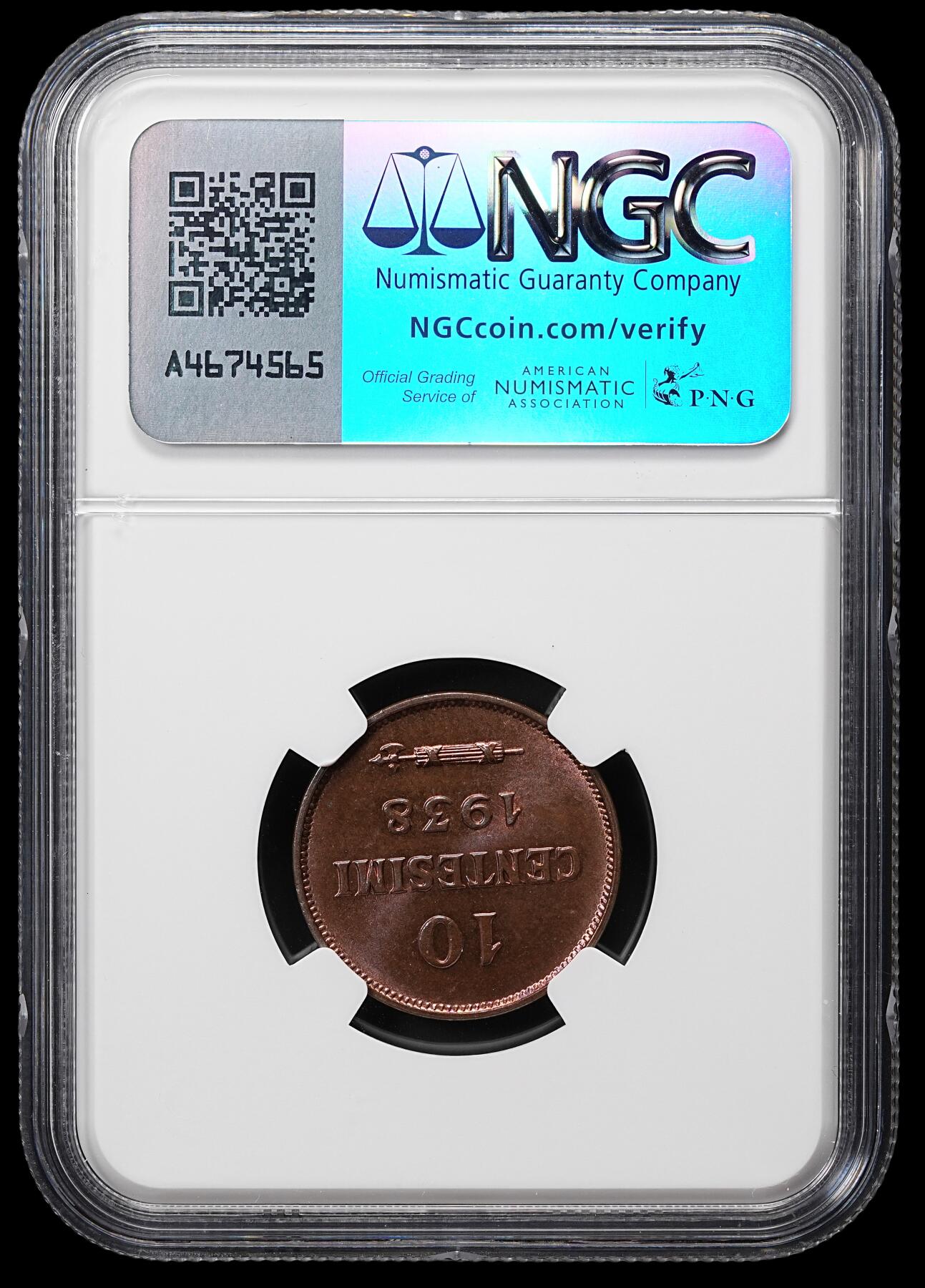 修遠堂世界钱币第八十一期 NGC MS64RB 1938年圣马力诺10分铜币