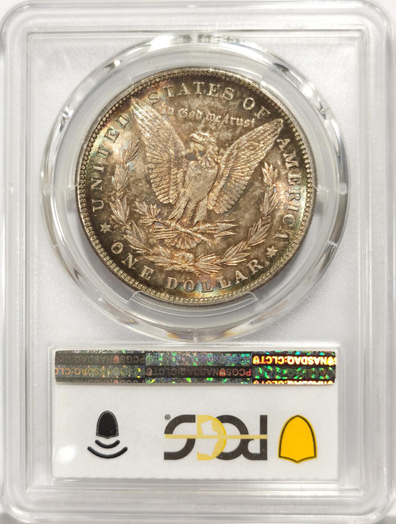 博洋堂世界钱币拍卖第135期（全场包邮）【请留意本场发货时间变化】 美国1885年摩根银币P版PCGS-MS65，原汁原味双面五彩老包浆，包浆醇厚润泽又犀利，打制深峻，转光强烈细节优秀，状态一流。