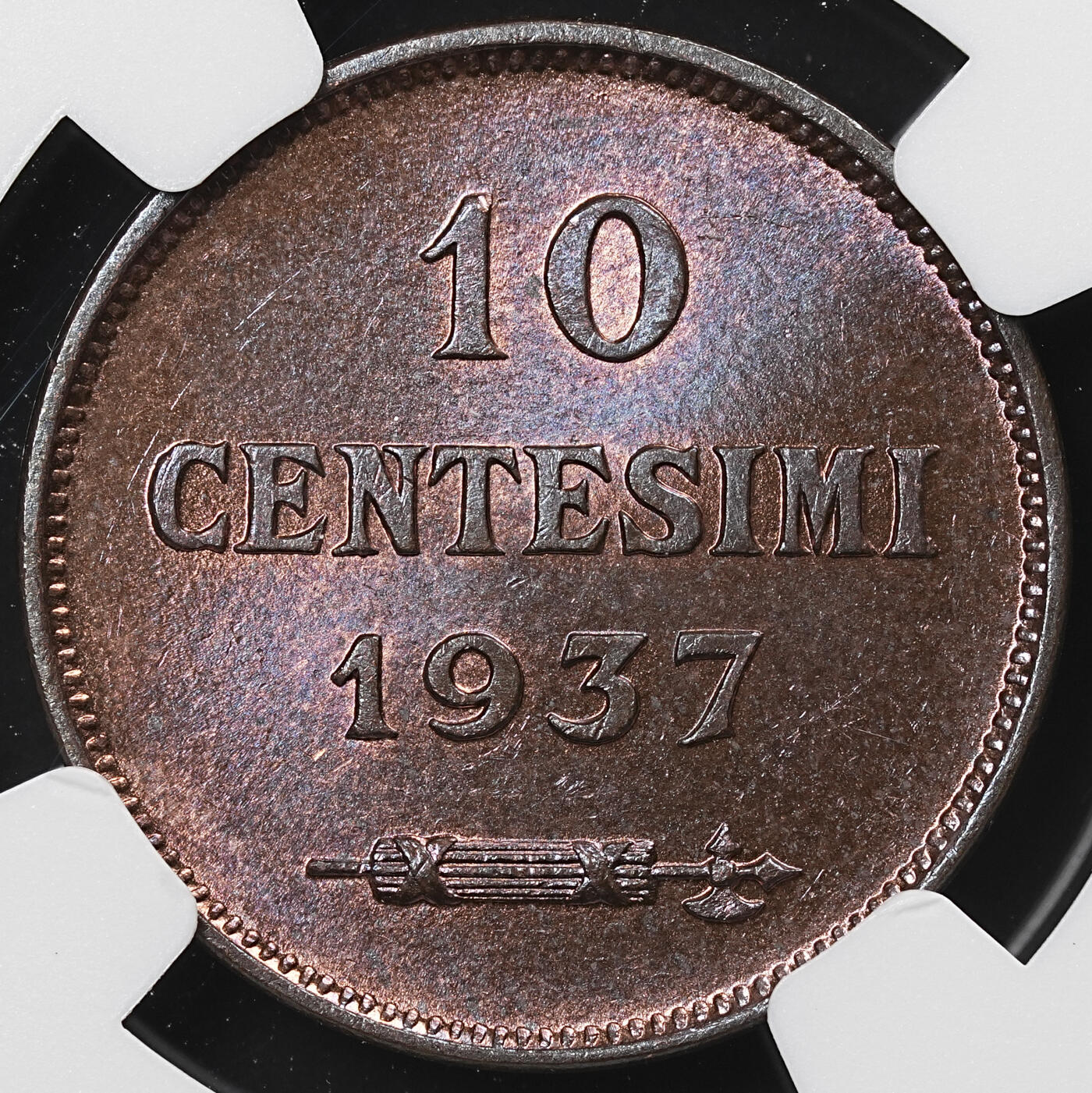 修遠堂世界钱币第八十一期 NGC MS64BN 1937年圣马力诺10分铜币