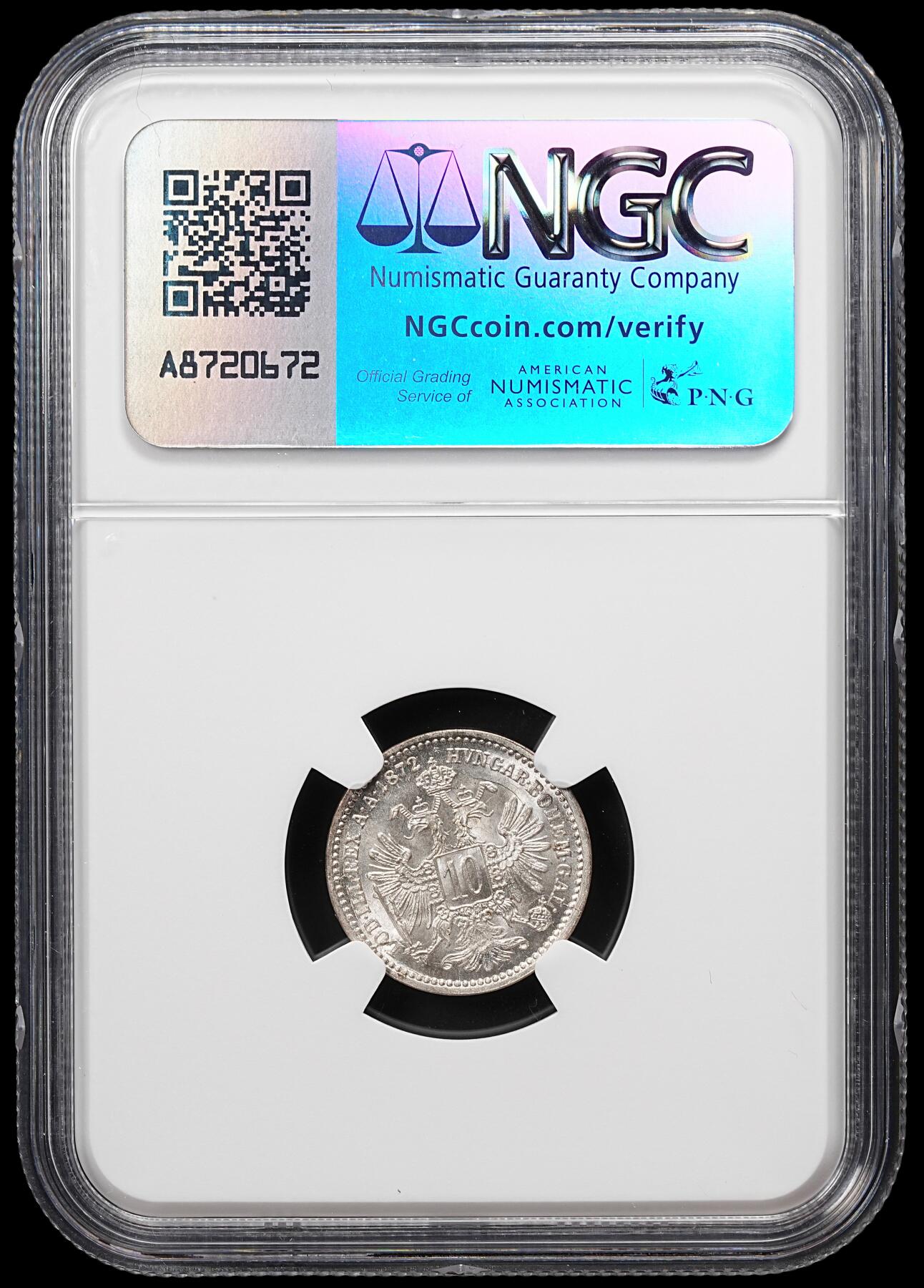 修遠堂世界钱币第八十一期 NGC MS66 1872年奥匈帝国10克鲁泽银币 