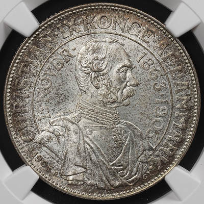 修遠堂世界钱币第八十一期 - NGC MS65 1903年丹麦国王登基40周年纪念2克朗银币