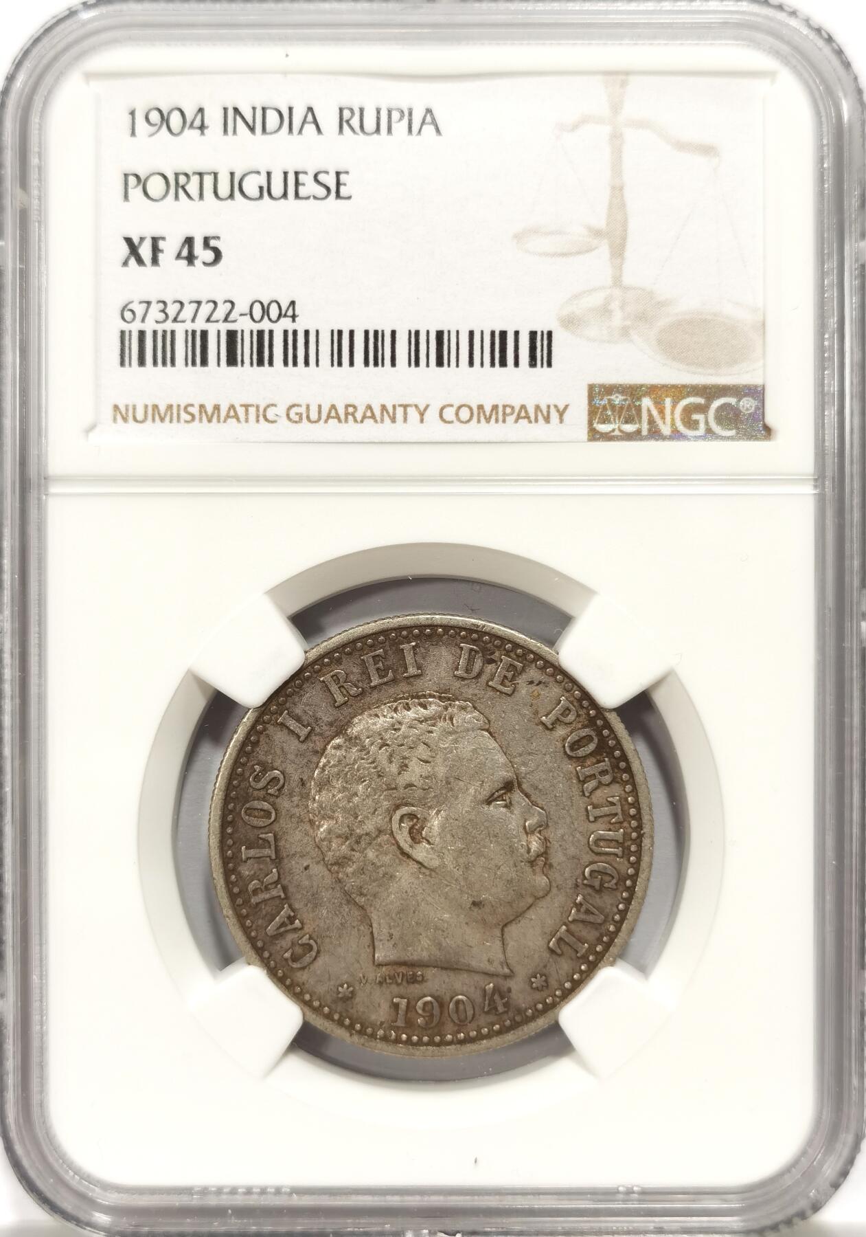 博洋堂世界钱币拍卖第135期（全场包邮）【请留意本场发货时间变化】 NGC XF45 葡属印度（果阿）1904年1卢比银币，原味包浆