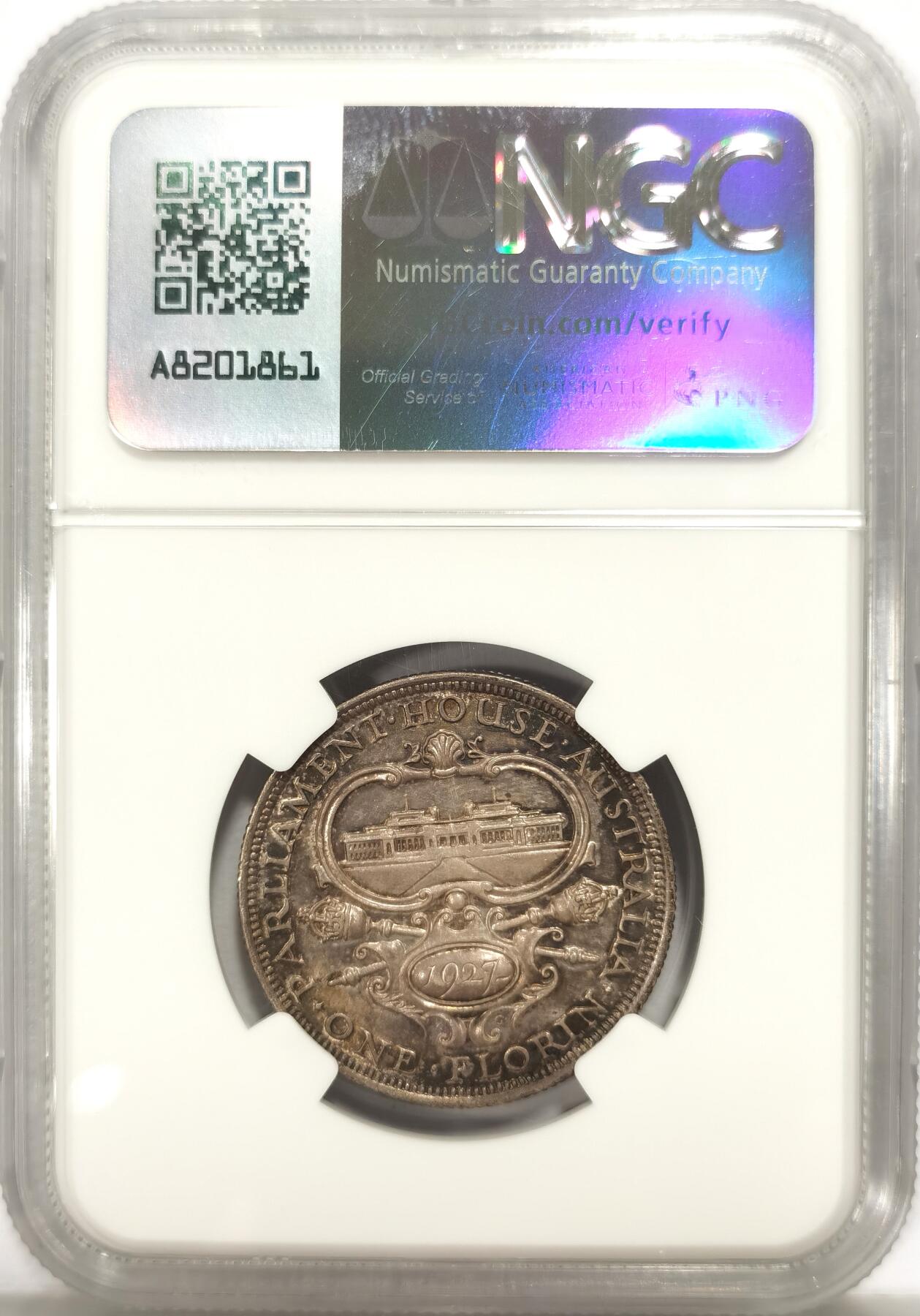 博洋堂世界钱币拍卖第135期（全场包邮）【请留意本场发货时间变化】 NGC AU 澳大利亚1927年议会大厦弗洛林银币，双面美彩，设计华丽。