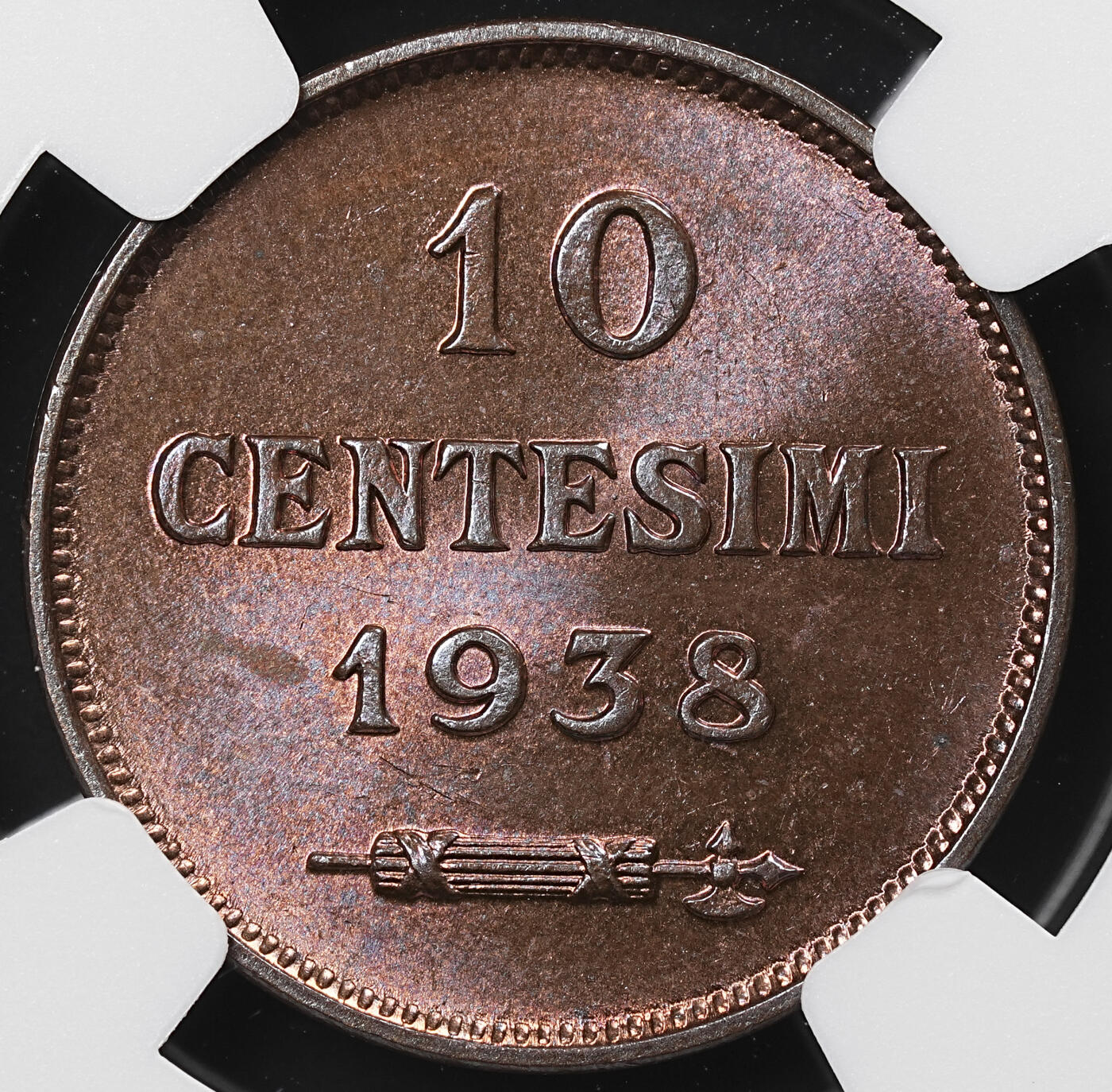 修遠堂世界钱币第八十一期 NGC MS64RB 1938年圣马力诺10分铜币