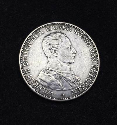 世界钱币专场拍卖 - 1914年德国普鲁士国王威廉二世戎装3马克银币