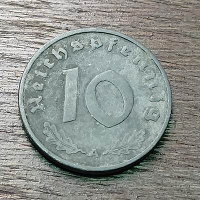 【铜匠收藏】★第127场★散币场，无佣金，30包邮。不满30元，支付5元运费。《接受代拍 代送NGC评级》 - 德国 10芬尼 1943年 A厂 锌币 德三硬币