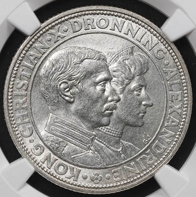 修遠堂世界钱币第八十一期 - NGC MS64 1923年丹麦国王银婚纪念2克朗银币