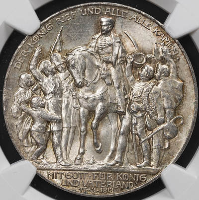 修遠堂世界钱币第八十一期 - NGC MS63 1913年普鲁士战胜拿破仑百年纪念3马克银币