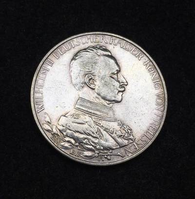 世界钱币专场拍卖 - 1913年德国普鲁士国王威廉二世戎装花枝3马克银币