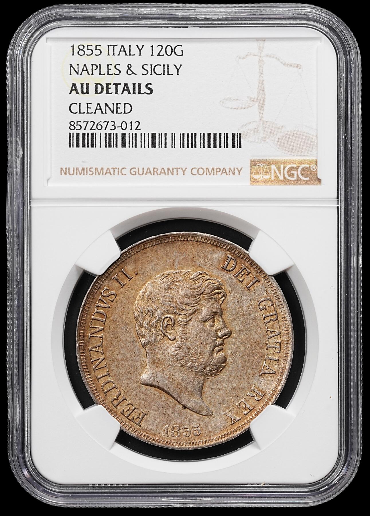 修遠堂世界钱币第八十一期 NGC AUD 1855年那不勒斯和西西里王国120G大银币