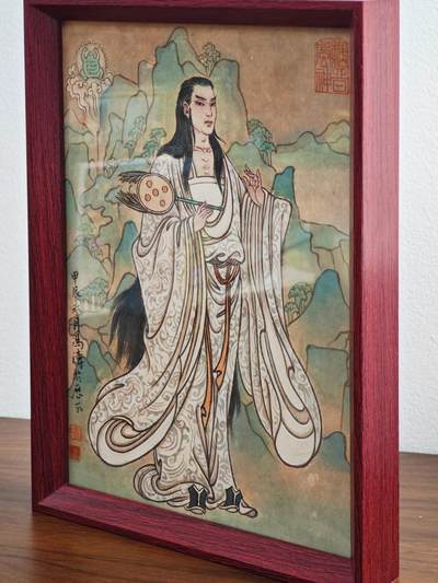 白泽拍卖卡牌手绘专场第26期（霜降天寒蝉噤语，风高夜冷桂留香） 2024 冯涛手绘画 潘安 尺寸：内20cm*29cm 外23cm*31.5cm   已装裱