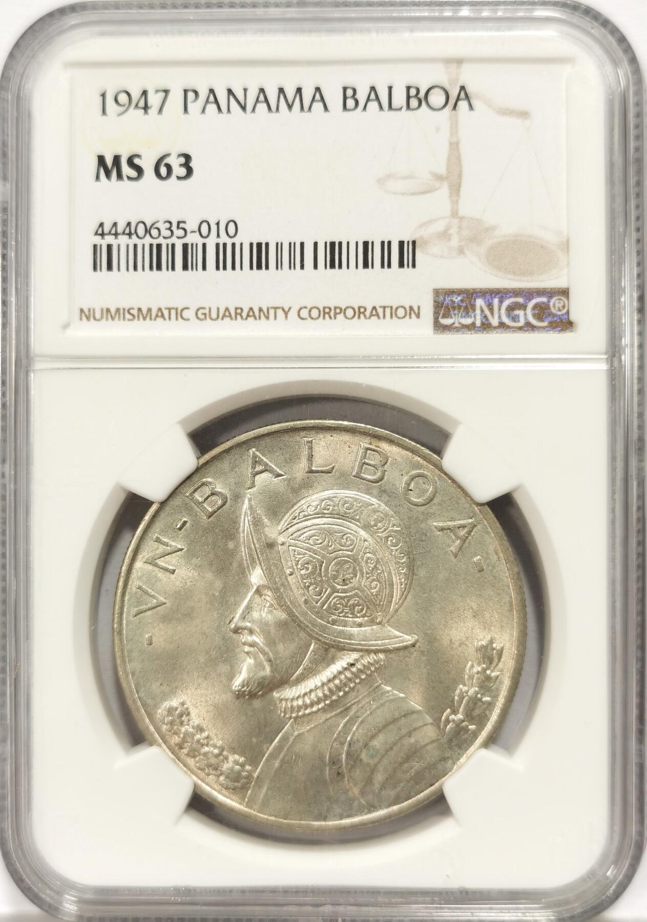 博洋堂世界钱币拍卖第135期（全场包邮）【请留意本场发货时间变化】 巴拿马1947年1巴波亚银币NGC-MS63，女神系大主币，原汁原味老包浆，包浆醇厚，状态极佳。
