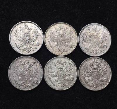 世界钱币专场拍卖 - 好品1916年俄占芬兰双头鹰50分流通银币 6枚一组