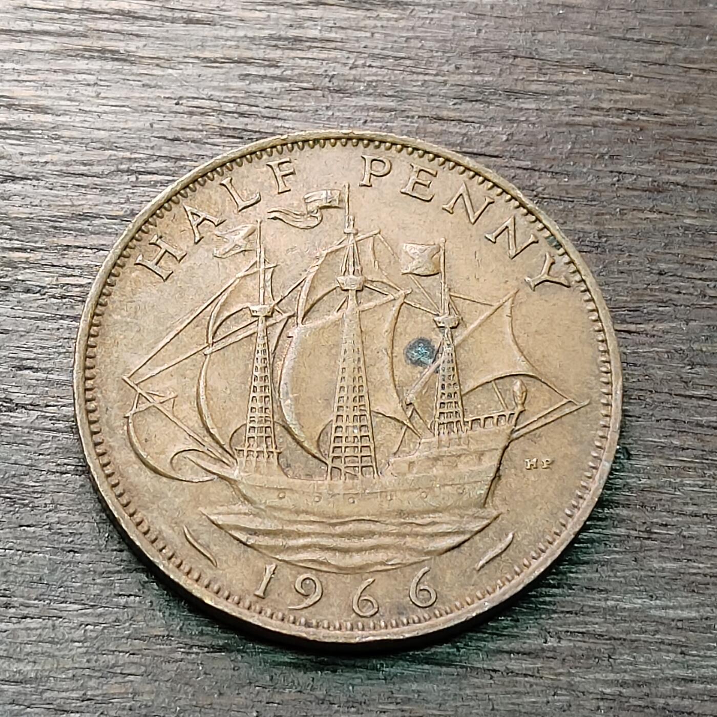 【铜匠收藏】★第128场★散币场，无佣金，30包邮。不满30元，支付5元运费。《接受代拍 代送NGC评级》 英国 1966年 1/2便士