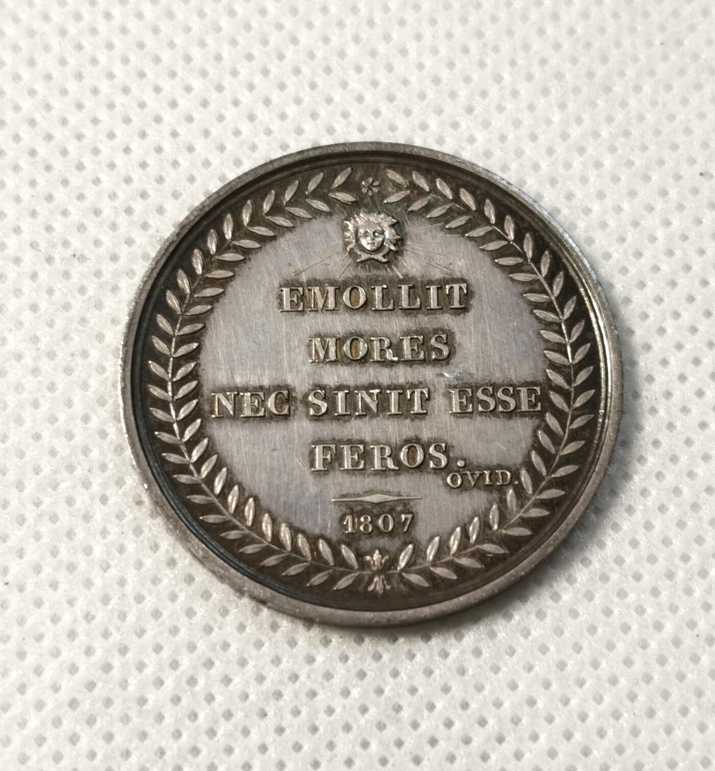 甄臻铺-世界币章拍卖（第29期），送拍享返佣金等优惠多多 法国 路易·菲利普一世代币 1840 阿波罗之子 银币 UNC 9.7g 深五彩包浆 少见品种