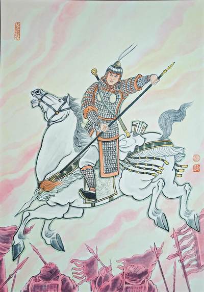 白泽拍卖卡牌手绘专场第22期中福卡展专场(离离暑云散，袅袅凉风起) - 2025 卢艺丰手绘画 五虎将马超 A3大小