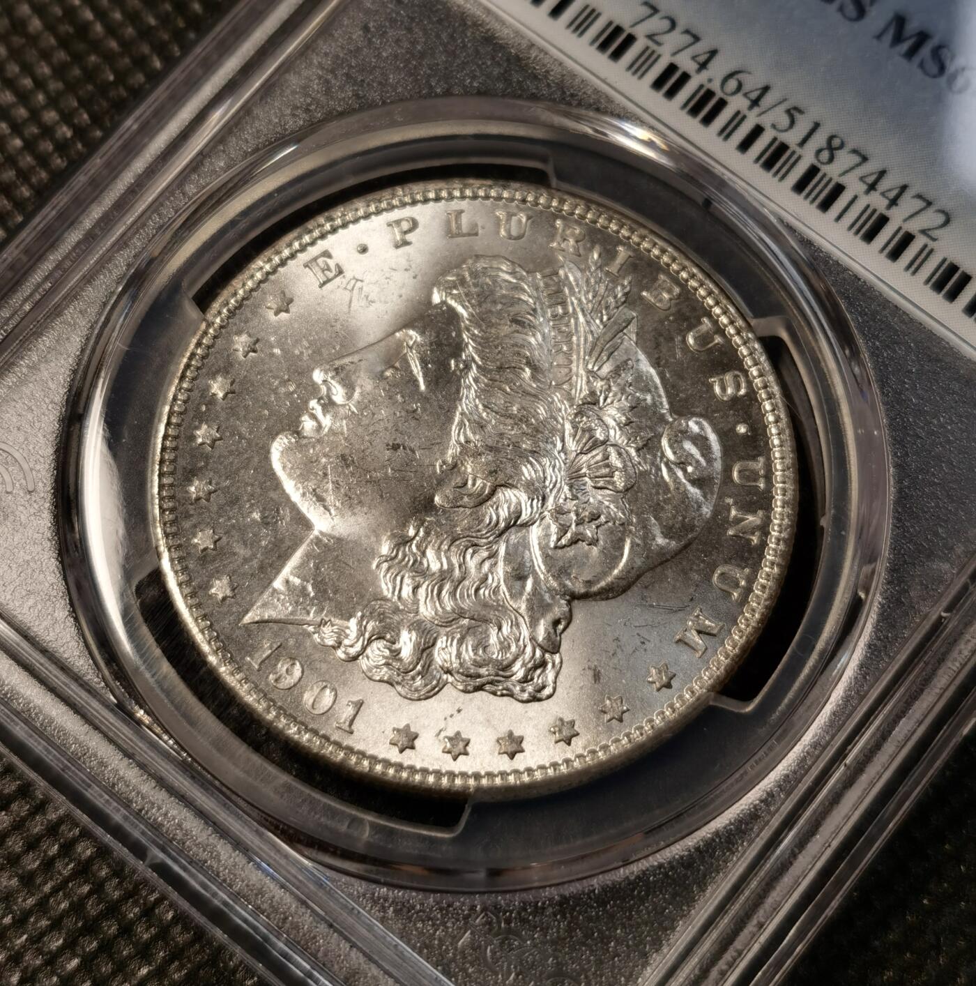 甄臻铺-世界币章拍卖（第29期），送拍享返佣金等优惠多多 PCGS-MS64 1901年O版摩根，不多见的年份