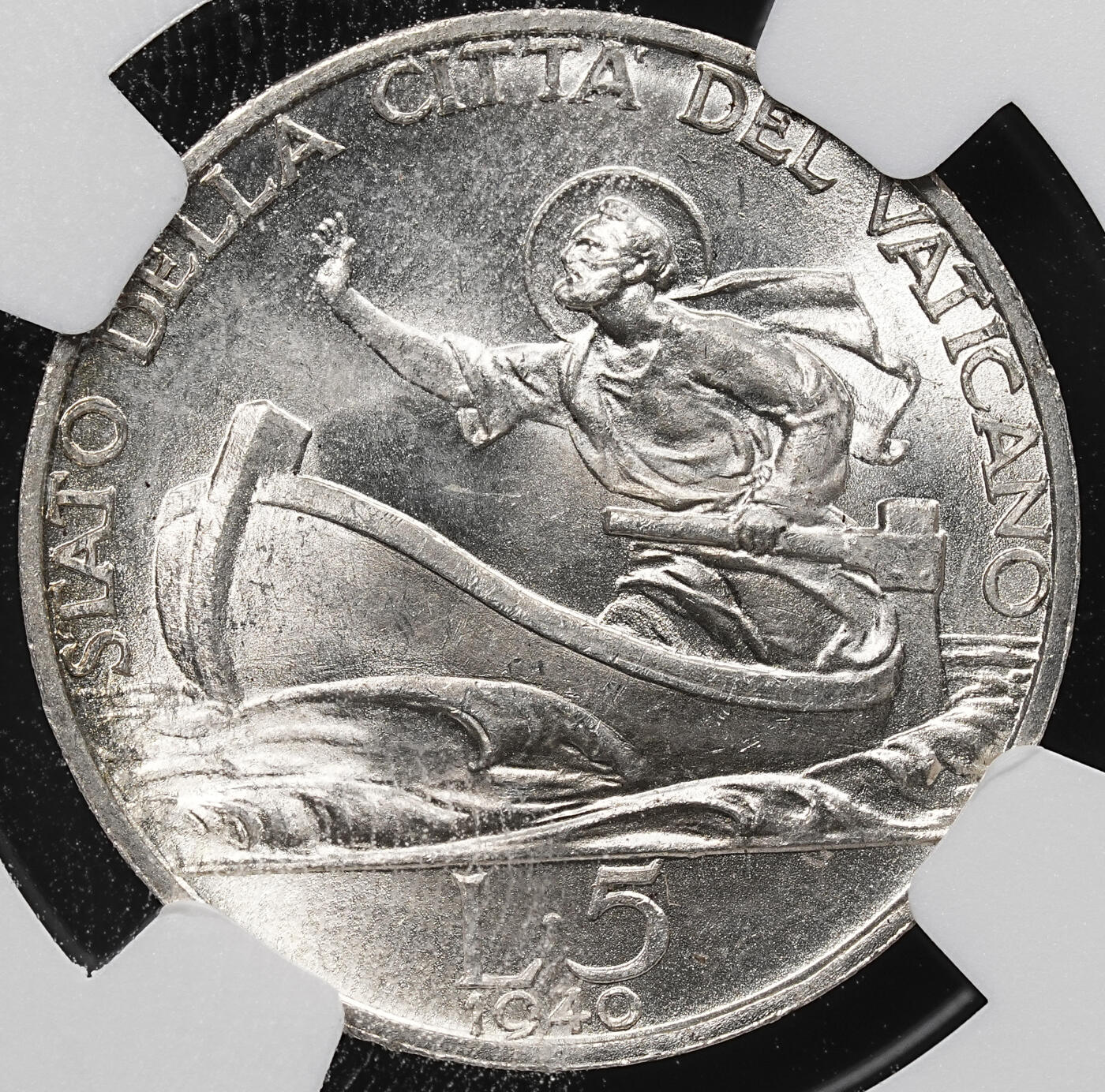 修遠堂世界钱币第八十一期 NGC MS63 1940年梵蒂冈5里拉银币