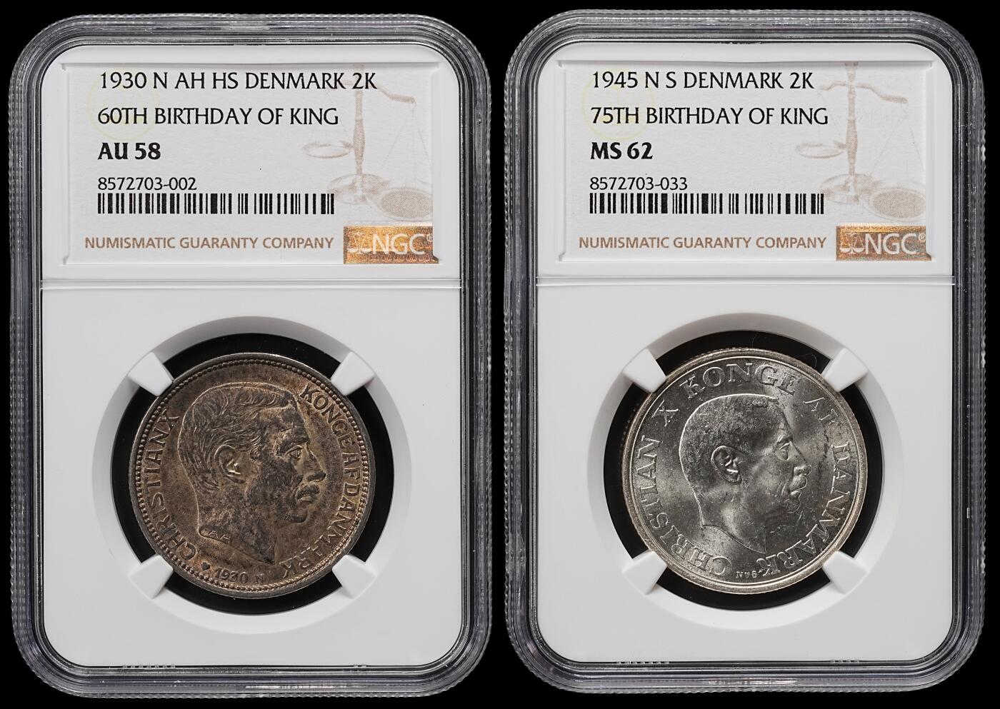 修遠堂世界钱币第八十一期 NGC评级 丹麦2克朗银币两枚