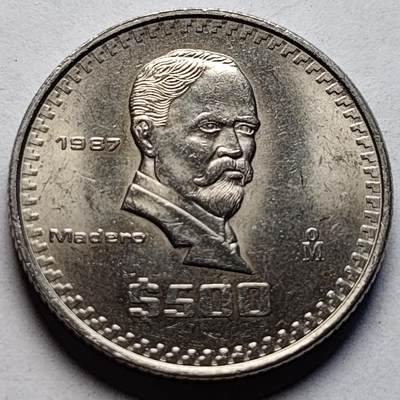 泉币菌-第83场-精品福利场 - 近全新 UNC 墨西哥1987年500比索大币 前总统弗朗西斯科·马德罗 28.2mm