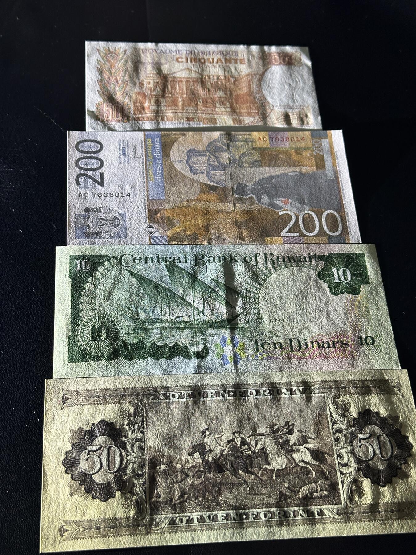 《外钞收藏家》第五百五十七期（本期有精品评级、获奖钞等品种）（本平台长期征集拍品、欢迎藏友们联系合作） 比利时（邮币封拆出，有些小印子）、塞尔维亚（轻微潮点）、科威特（有压痕）、匈牙利四张全新