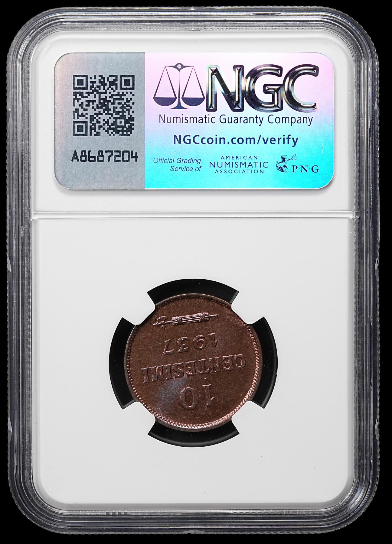 修遠堂世界钱币第八十一期 NGC MS64BN 1937年圣马力诺10分铜币