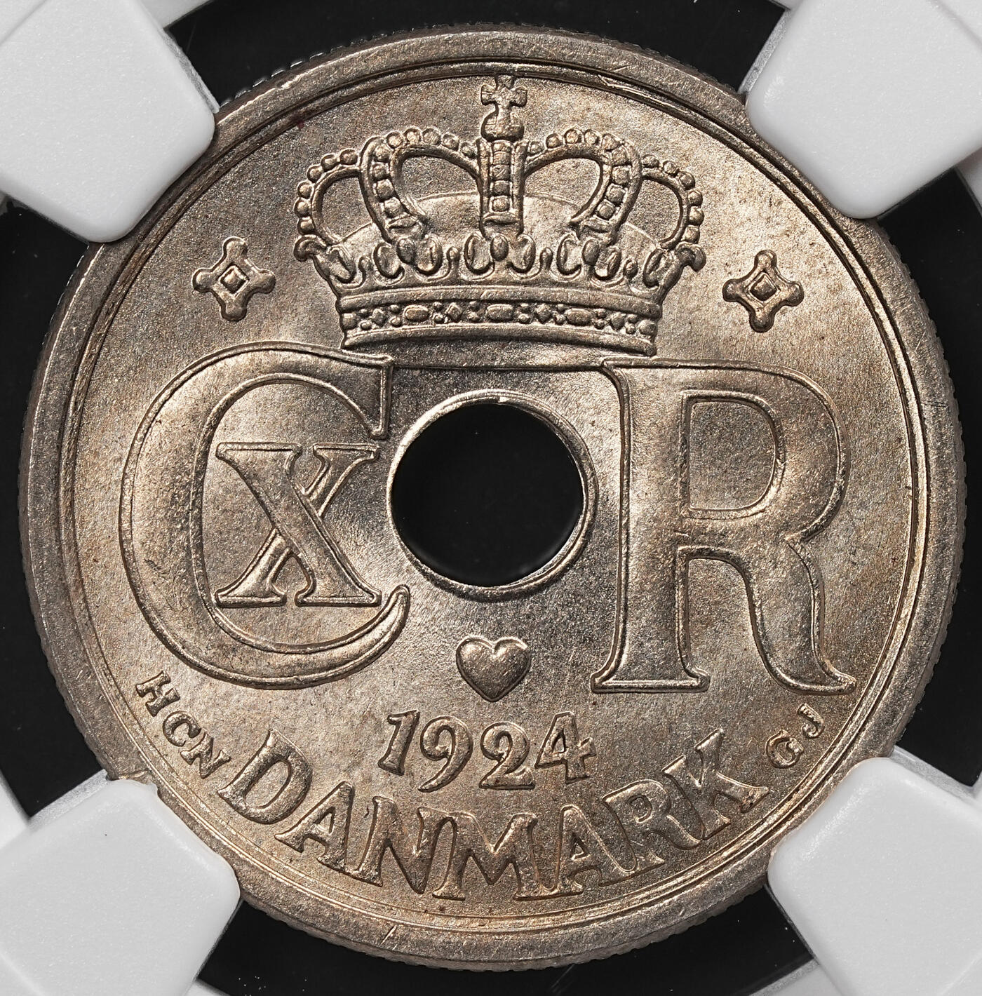 修遠堂世界钱币第八十一期 NGC MS65 1924年丹麦中孔25欧尔