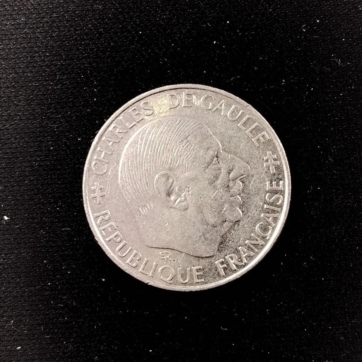 24mm 稀少法国1988年 1法郎纪念币 戴高乐总统 硬币镍币