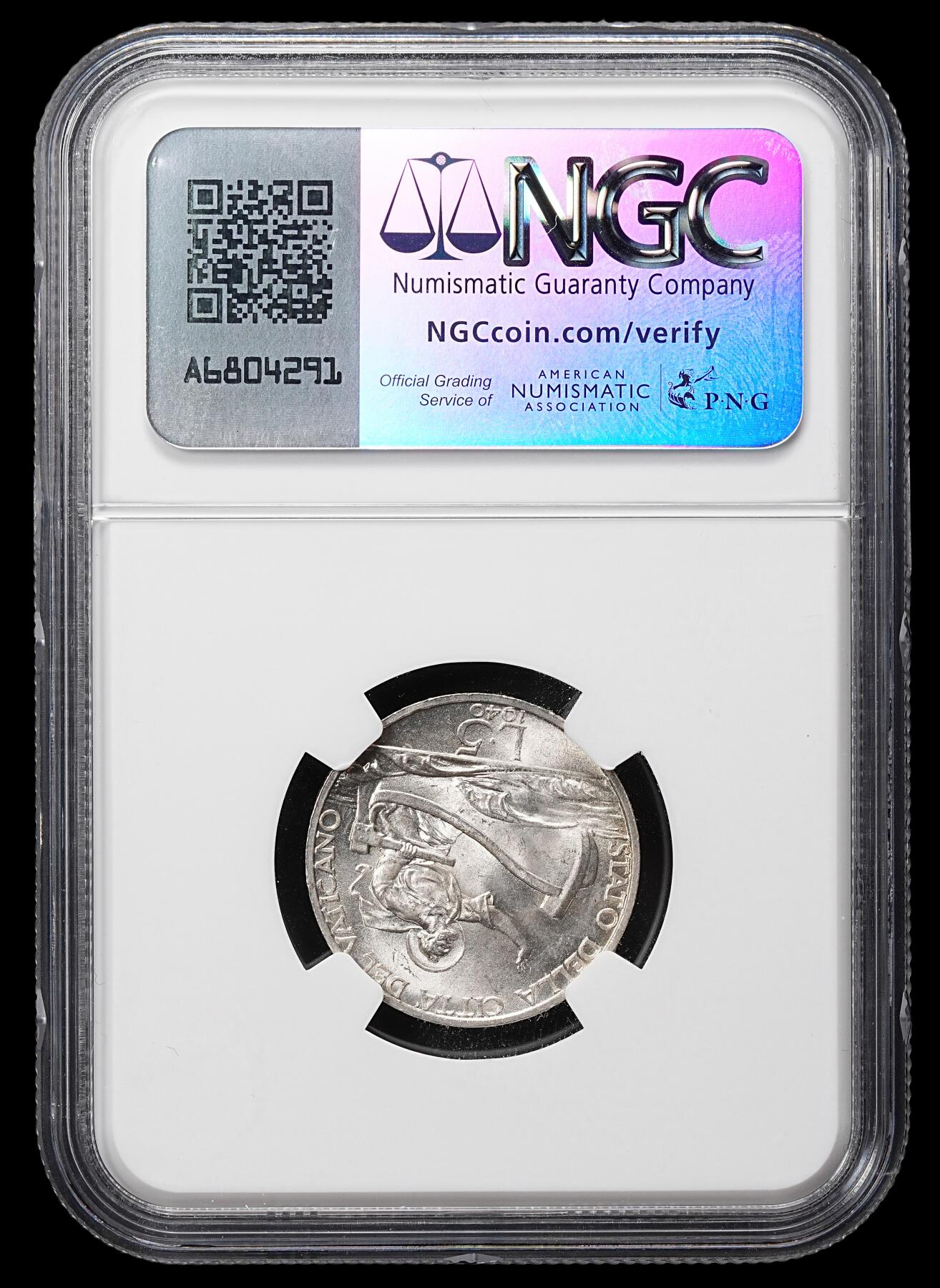 修遠堂世界钱币第八十一期 NGC MS63 1940年梵蒂冈5里拉银币