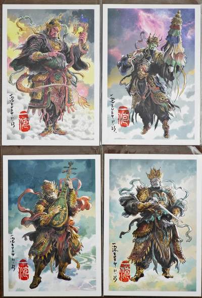 白泽拍卖卡牌手绘专场第22期中福卡展专场(离离暑云散，袅袅凉风起) - 2024 一泡明信片4张  一泡亲签 钤印