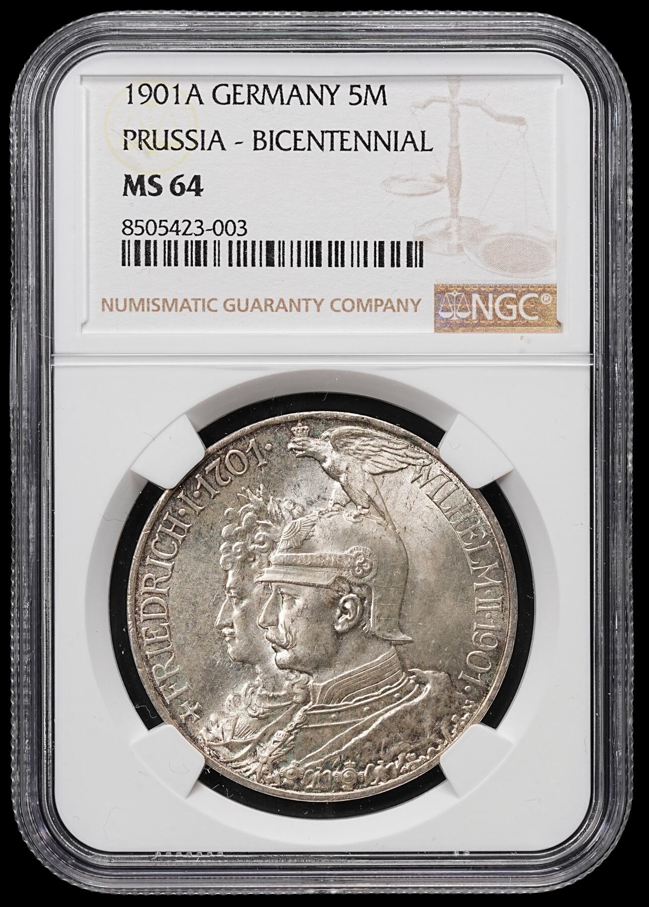 修遠堂世界钱币第八十一期 NGC MS64 1901年普鲁士建国200周年5马克大银币