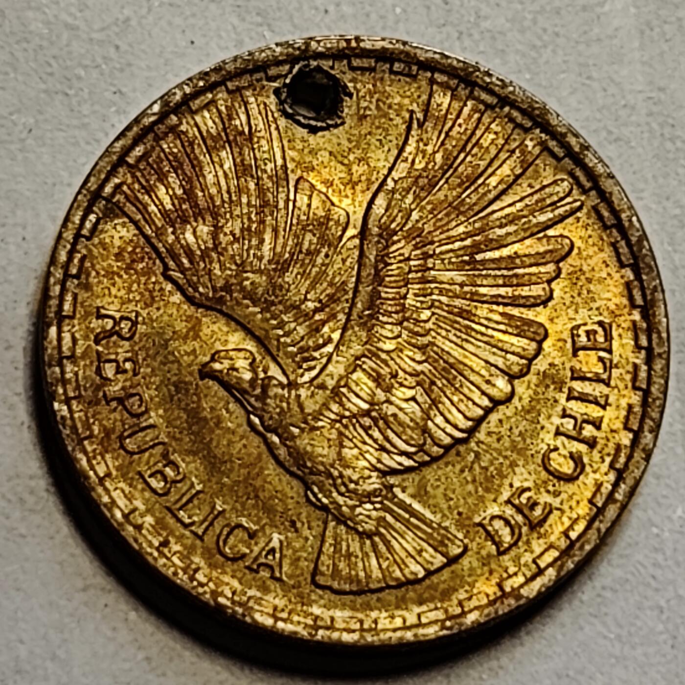 泉币菌-第83场-精品福利场 老打孔 1969年 智利 2分黄铜币 飞鹰 20mm 