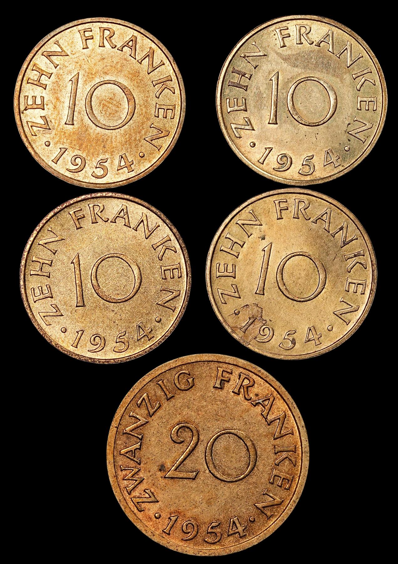 修遠堂世界钱币第八十一期 1954年法占德国萨尔州钱币一组