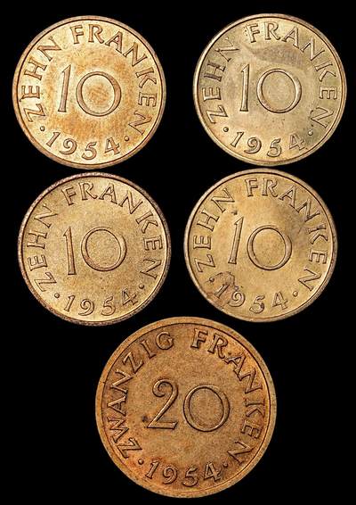 修遠堂世界钱币第八十一期 - 1954年法占德国萨尔州钱币一组