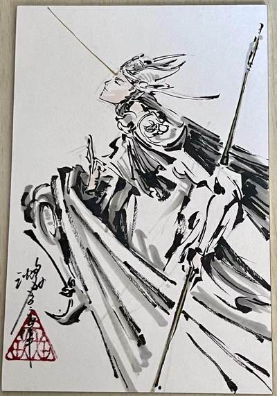 白泽拍卖卡牌手绘专场第22期中福卡展专场(离离暑云散，袅袅凉风起) - 2025 沈鑫手绘画 杨戬 沈鑫亲签 尺寸：10cm*15cm