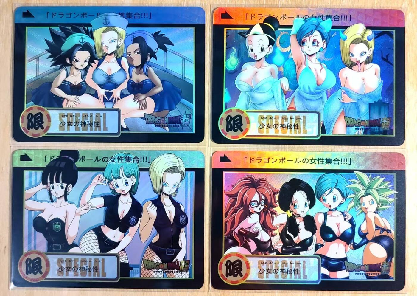 龙虎卡牌第五十场 （无佣金，满120包邮，欢迎送拍，摩点开车） 折光彩闪4张 龙珠卡牌 女主横版合照 海魂衫、睡衣、女警、皮衣主题