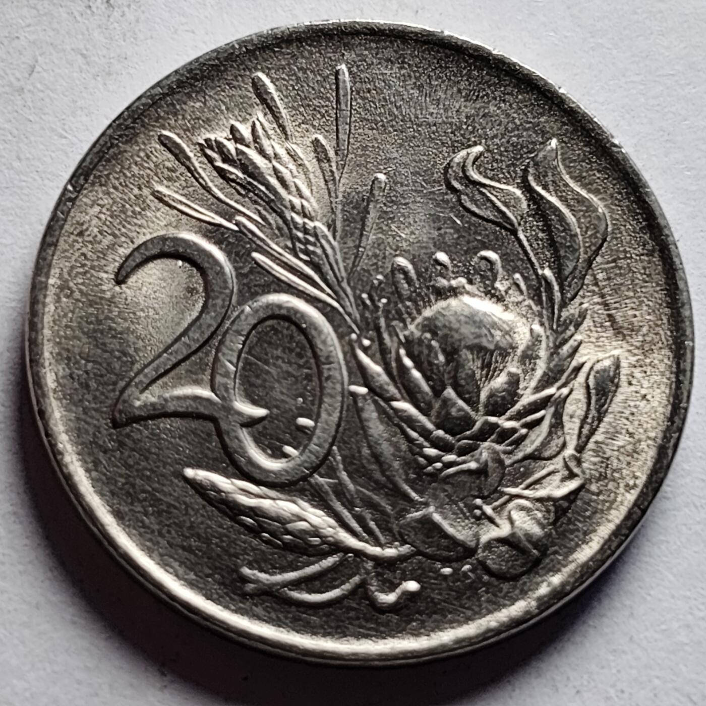 泉币菌-第85场-精品福利场 原光UNC 帝王花 南非20分镍制硬币 1973年 24.2毫米 6.0克