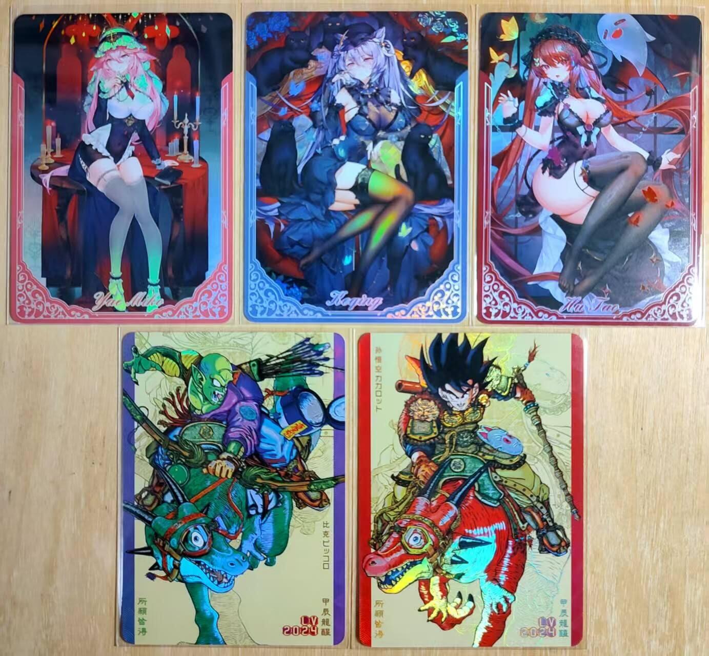 龙虎卡牌第五十场 （无佣金，满120包邮，欢迎送拍，摩点开车） 折光彩闪5张 驴打滚卡牌 万圣节原神+龙珠对卡