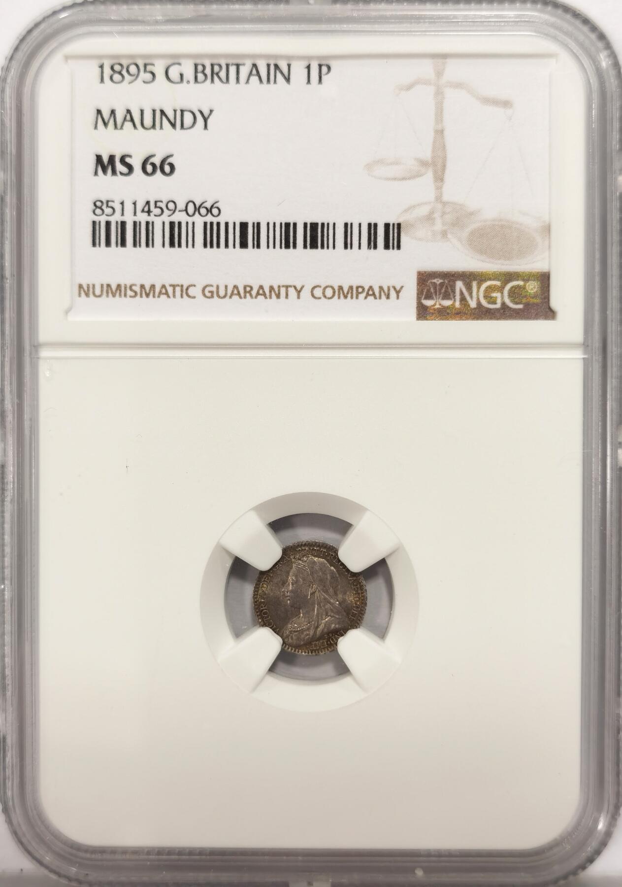 博洋堂世界钱币拍卖第135期（全场包邮）【请留意本场发货时间变化】 NGC MS66 英国1895维多利亚披纱濯足一便士，环五彩包浆，细节锐利，濯足很少单枚出现，66的高分更是难得，上面仅有6枚67和1枚68，套币常常出现瘸腿分，这枚是凑套补充的不二之选
