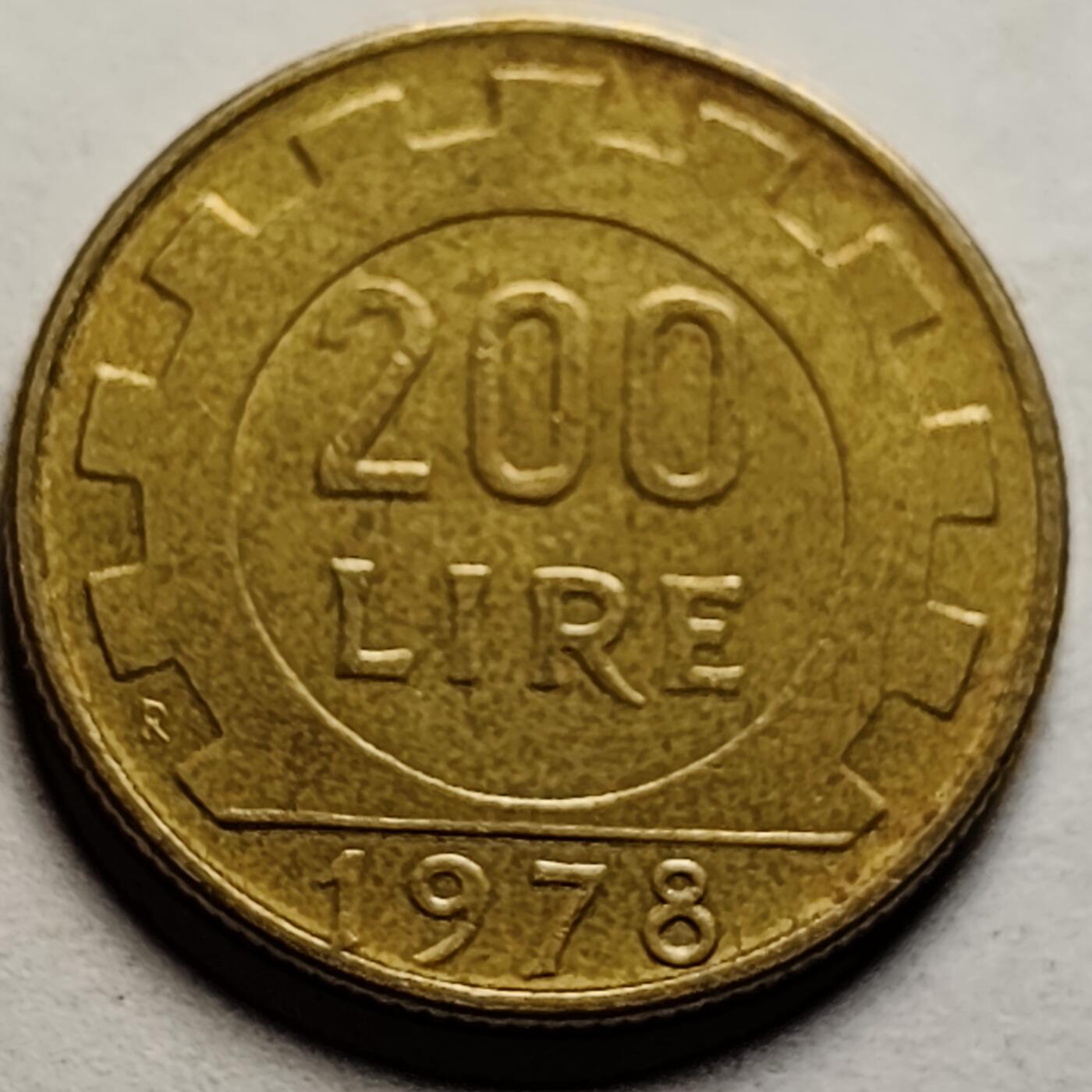 泉币菌-第85场-精品福利场 意大利1978年200里拉 丰收女神 齿轮 铝青铜币 外国硬币 24mm 