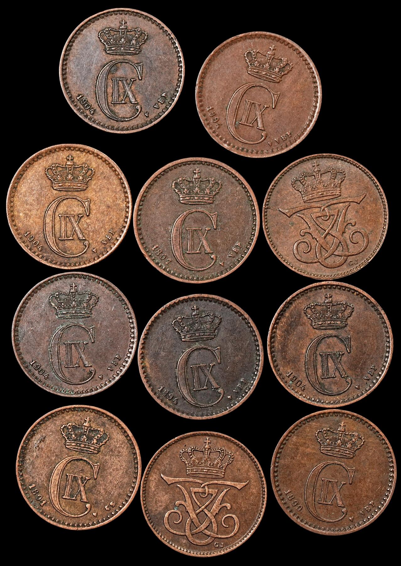 修遠堂世界钱币第八十一期 丹麦1欧尔铜币一组