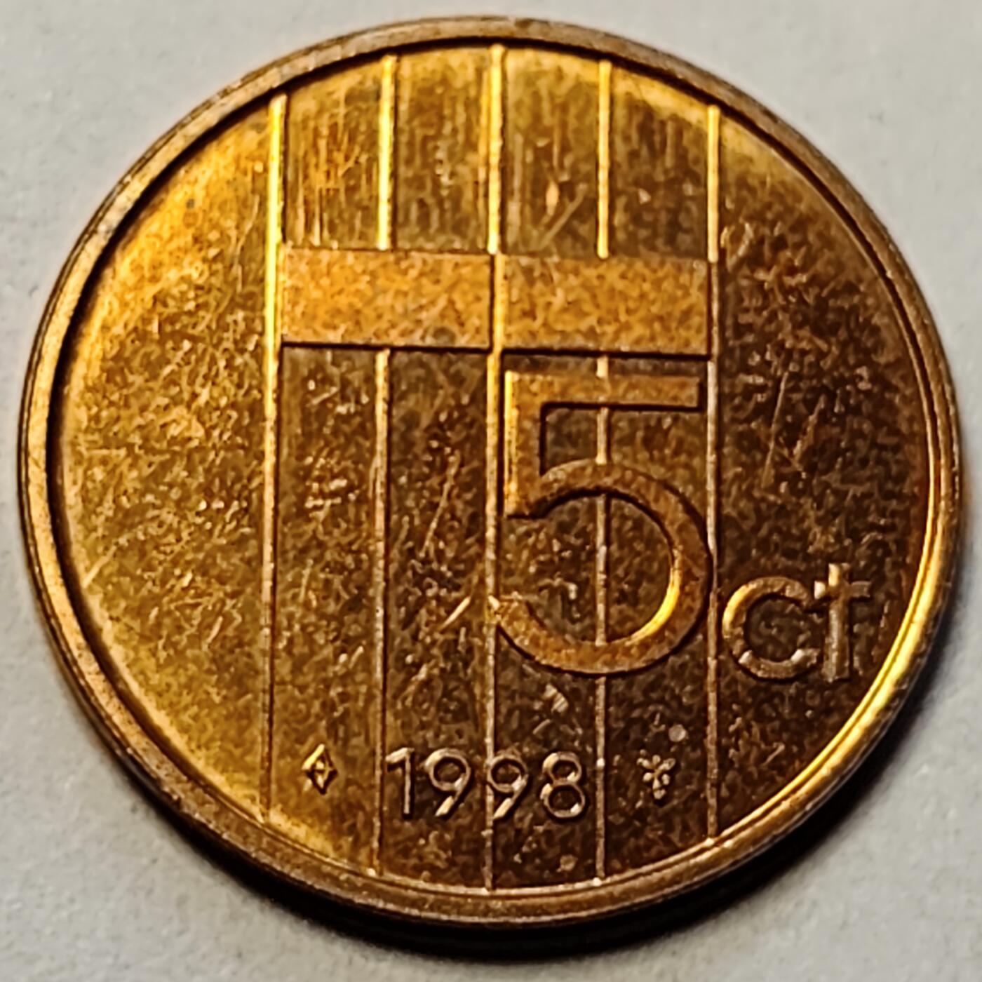 泉币菌-第83场-精品福利场 1998年 荷兰王国5分铜币 贝娅特丽克丝女王 21mm
