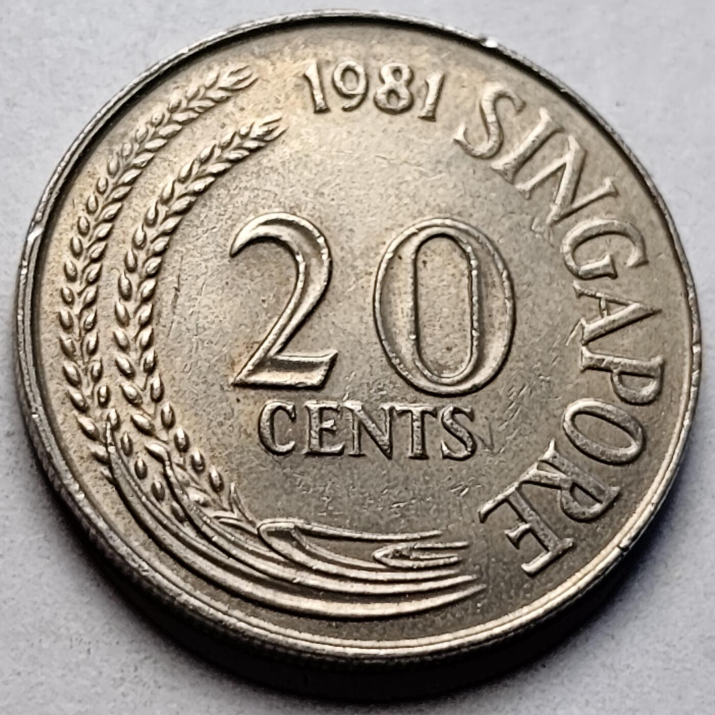 泉币菌-第83场-精品福利场 高币值 1981年 新加坡20分 海洋动物-剑鱼 24mm