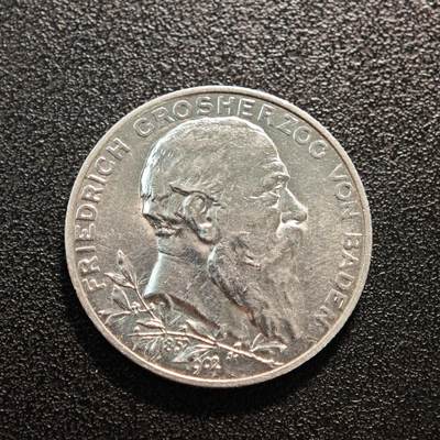 【德藏】世界币章拍卖第142期（拍品征集中~欢迎藏友联系） - 1902年 德国巴登执政50周年纪念2马克银币 直径约：27.8mm；重约：11.1g