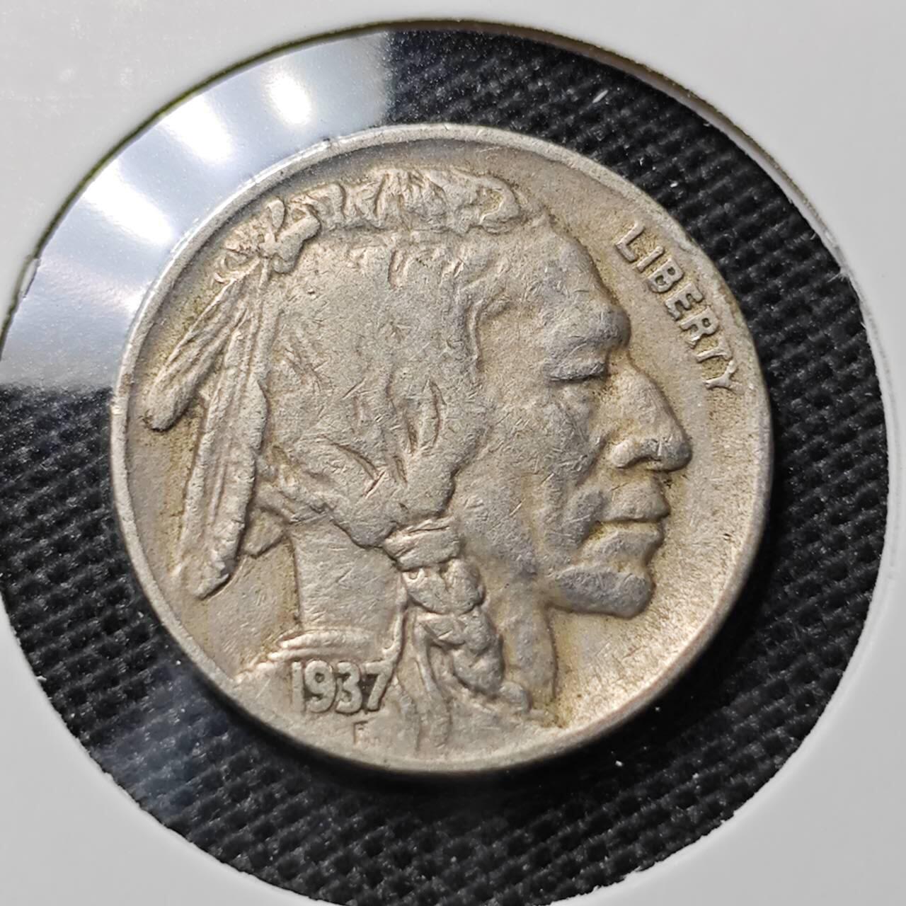 KK钱币收藏小铺 第324期 2月预留时间 周末发货  1937美国5分野牛镍币 年份清楚