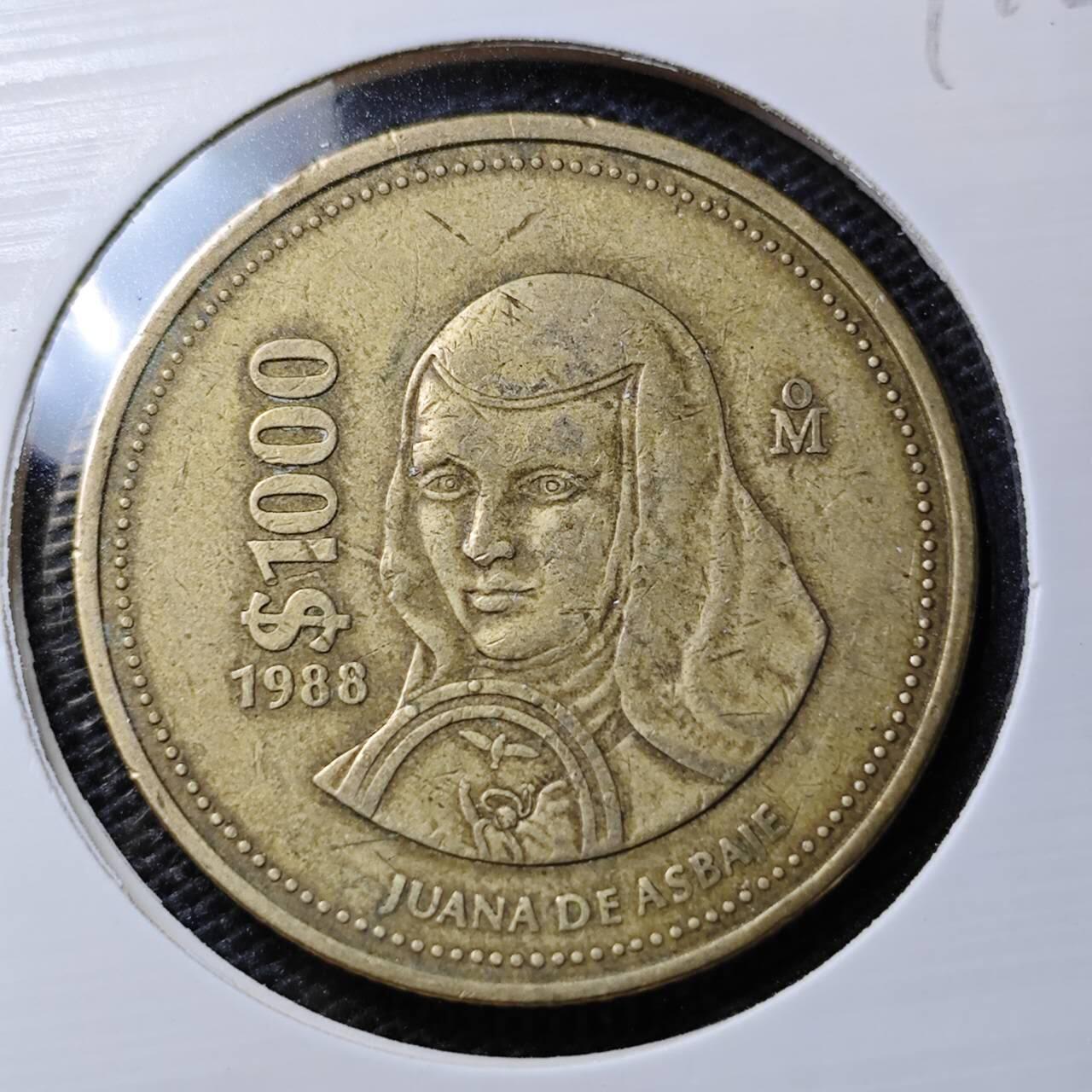 KK钱币收藏小铺 第324期 2月预留时间 周末发货 1988墨西哥1000比索 铜币