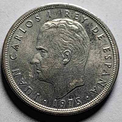 泉币菌-第86场-散币欢乐场 - 原光美品 西班牙1975年 5比塞塔镍币 卡洛斯一世 23mm  西班牙国徽
